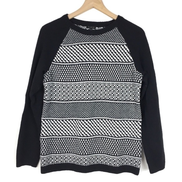 TALBOTS Sweater Lambswool Fair Isle Apres Ski Stripe Crew Neck Cozy Size Medium - Picture 1 of 6
